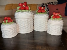 Vintage ‘70s Sears Roebuck & Co. Strawberry Ceramic Canisters picture