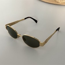 CELINE CL40235U Oval Sunglasses Gold Metal Frame Green Tinted Lenses UV400 135 picture