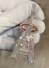 2.23Ct Round Cut Moissanite Customize Letter A Pendant 14K Tow Tone Gold Plated picture