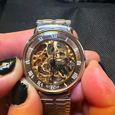 1978 Caravelle by Bulova N8 Skeleton Mechanical Watch Roman Dial Speidel USA picture