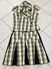 Vintage Raxevsky Women's Yellow Cream Plaid Top Skirt Set Rare Made in Greece picture