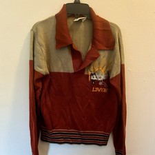 Vintage 70s Saxony L’Avion Airplane Sweater Knit Polo Collar Acrylic S picture