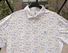 Rhoback Men’s Margarita Print Performance Polo White Stretch Golf Shirt Size L picture