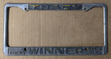 VTG Metal Tracy CA Winner Chevy Buick Olds Embossed Dealer License Plate Frame picture
