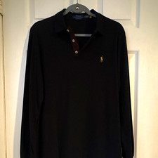 Polo Ralph Lauren Classic Fit Men's Long Sleeve Black Cotton Polo Shirt M picture