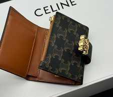 Celine Triomphe Victoire Small Wallet Black Canvas Leather Gold Real Photos picture