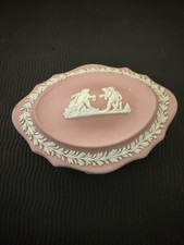 Vintage Wedgwood Jasperware Pink Oval Trinket Box with Lid 4.5” x 3.25” picture