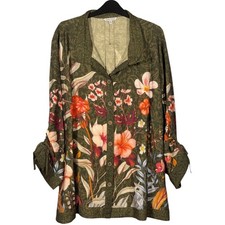 John Mark Size 3X Olive Green Floral Button Front Top Blouse NWT picture