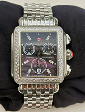 MICHELE Deco 35mm Swiss Quartz Chronograph Diamond Black Dial 50m SS picture
