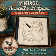 Vintage Bruxelles Belgium Embroidered Handkerchief Hankie Original Box picture