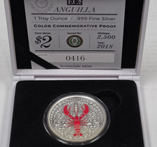 2018 EC8 Anguilla $2 Lobster 1 oz .999 Fine Silver Proof (Colored) w/ OGP & COA picture