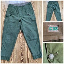Vtg 70s M59 Swedish Double Knee Military Green Tapered Pants 38 x 2 C58 3-Crowns picture
