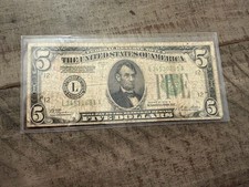 1928 B $5 Five Dollar Bill San Francisco L Gold Demand Clause Circulated FRN picture