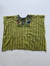 Vintage Guatemalan Huipil Tunic Hand Embroidered Birds Floral Green Striped Boho picture