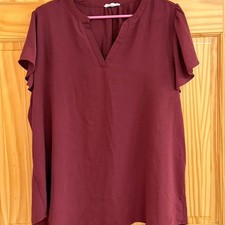 Maurices Burgundy V-Neck Flutter Sleeve Blouse picture