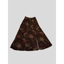 Vintage Dressbarn Floral Herringbone Maxi Skirt Brown Rayon Slit Small Vtg picture