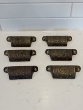 Antique Victorian Brass Ornate Drawer Pulls Set Of 6 picture