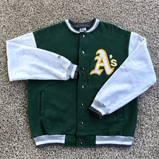 Vintage Majestic Oakland Athletics Letterman Jacket Mens L Snap Button Varsity picture