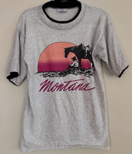 Vintage 90s Montana Cowboy Horse Sunset Ringer T-Shirt M picture