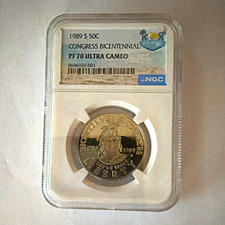 1989-S Kennedy Half Dollar 50C Congress Bicentennial Proof PF70 UC NGC picture