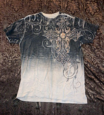 Xtreme Couture Men's L Gray/White Graphic Cross AOP Crew Neck Cotton T-Shirt picture