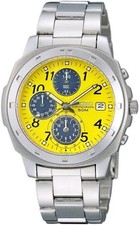 SEIKO SND409 Chronograph Yellow x Navy Stainless Steel Quartz Watch 38mm JAPAN picture