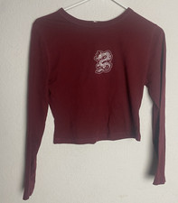 Rue 21 Burgundy Sleeve Cropped Top Size Medium Ribbed picture