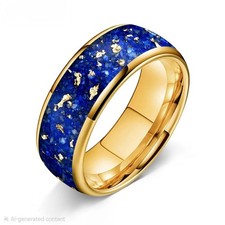 4/6/8MM Tungsten Carbide Lapis Lazuli And Gold Foil Inlay Ring for Men Women picture