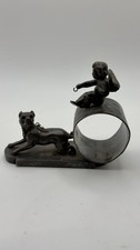 Antique James W Tufts Silver Figural Napkin Ring Cherub Dog Leash 1543 Jan 1894 picture
