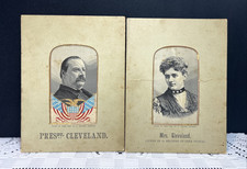 RARE Antique Thomas Stevens Stevengraph Cleveland Mrs Cleveland Silk Pair Cards picture