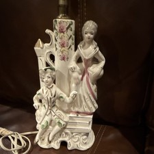 vintage 1950s porcelain figural boudoir lamp depicting Victorian Courting Couple picture