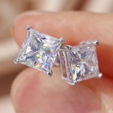 2.84 TCW Princess Cut Moissanite Screw Back Earring 14k White Gold Plated picture