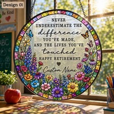 Stained Glass Retirement Suncatcher Personalized Floral Retirement Window Decor picture