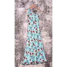 Saloni Dress 0 Womens Justine Midi Delemare Tea Blue Silk Floral One Shoulder picture