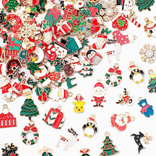 120 PCS Christmas Charms for Jewelry Making, Assorted Gold Enamel Snowman Elk Sa picture