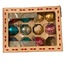 Vintage Christmas Mostly Shiny Brite Glass Ornaments Mix Box Of 11 picture