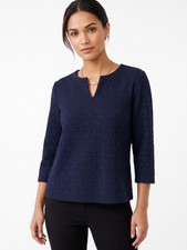 J.McLaughlin Womens Size L Navy Blue Catalina Cloth Textured Split Neck Top picture