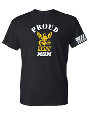 Proud navy mom T-shirt black tee white and yellow design T-shirt   adult picture