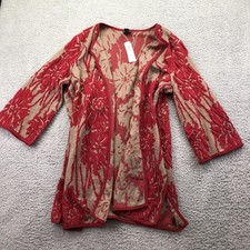 Chico's Jacket Womens 3 Red Floral Open Front Travelers Collection 3/4 Sleeve picture
