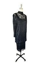 Gatsby Style Black Dress beaded sequins, Cocktail Party Dress, Vintage, Costume picture