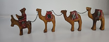 Vintage Hand Carved Painted Wooden Camels With Wise Man Donkey Chain Connected picture