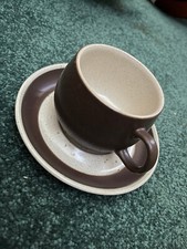 Vintage Authentic English Stoneware 8oz Coffee Cup Mugs Brown with Saucer picture