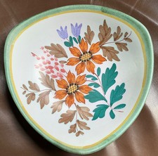 Vintage Floral Gouda Holland Triangle Hand Painted Dish W/Original Sticker 8.5