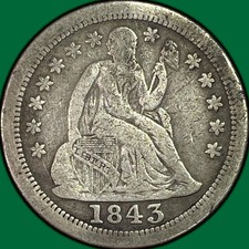 1843-O Seated Liberty Dime Very Fine VF Coin, Old Cleaning #46429 picture