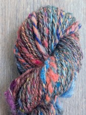 Handspun Art Yarn jewel tones 2 ply Textured Wool Silk Angora Saori Weaving picture