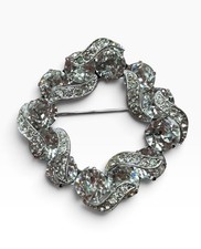 Vintage EISENBERG Clear Rhinestone Wreath Brooch Silver Tone 1950s picture