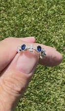 EFFY Blue Sapphire and Diamond Cross 14k White Gold Ring - Size 6 picture