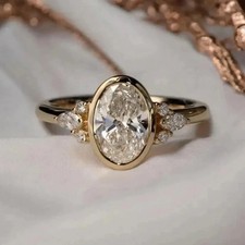 2 Ct Oval Cut Moissanite  Wedding Engagement Ring 14K Yellow Gold Finish picture