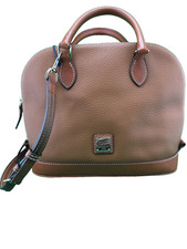 Dooney & Bourke Pebble Grain Leather Zip Zip Satchel Caramel Brown Dome Bag NWT picture