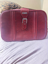 Vista 1970s True Vintage Brown Faux Leather Hard Suitcase 40L w/ Tag Pockets picture